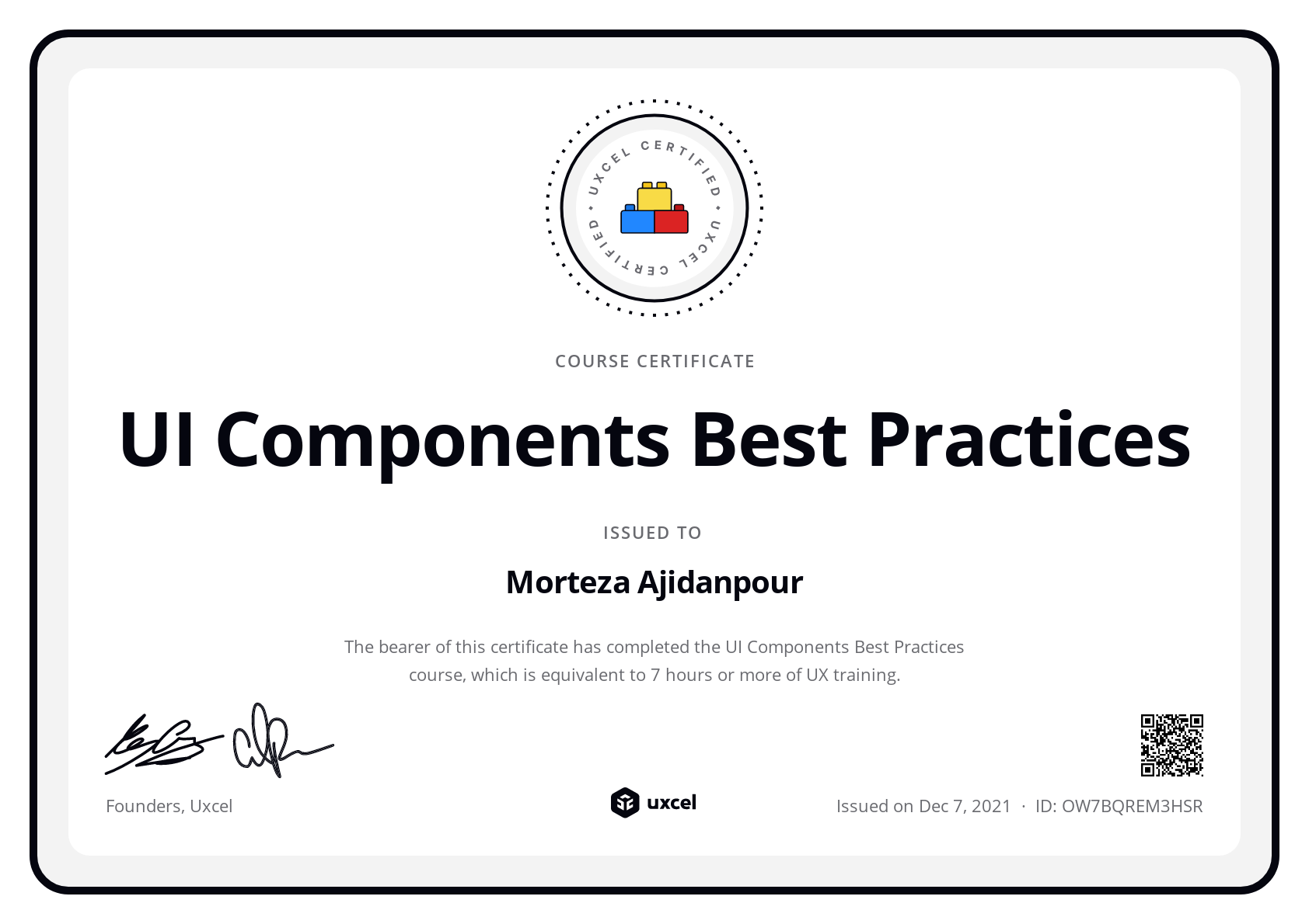 Morteza Ajidanpour's certificate